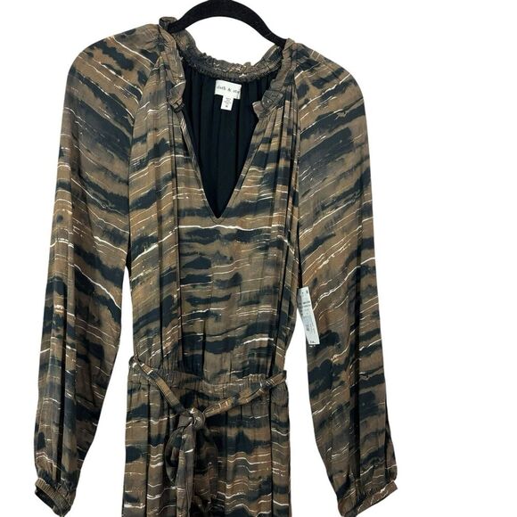 Brand New Cloth & Stone Ruffled V-Neck Animal Print Belted Midi Dress Size M - Picture 4 of 11